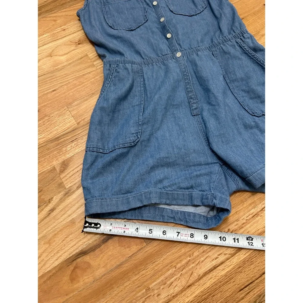 Pact Womens XS Blue Chambray Denim Tank Button Front Utility Romper Pockets